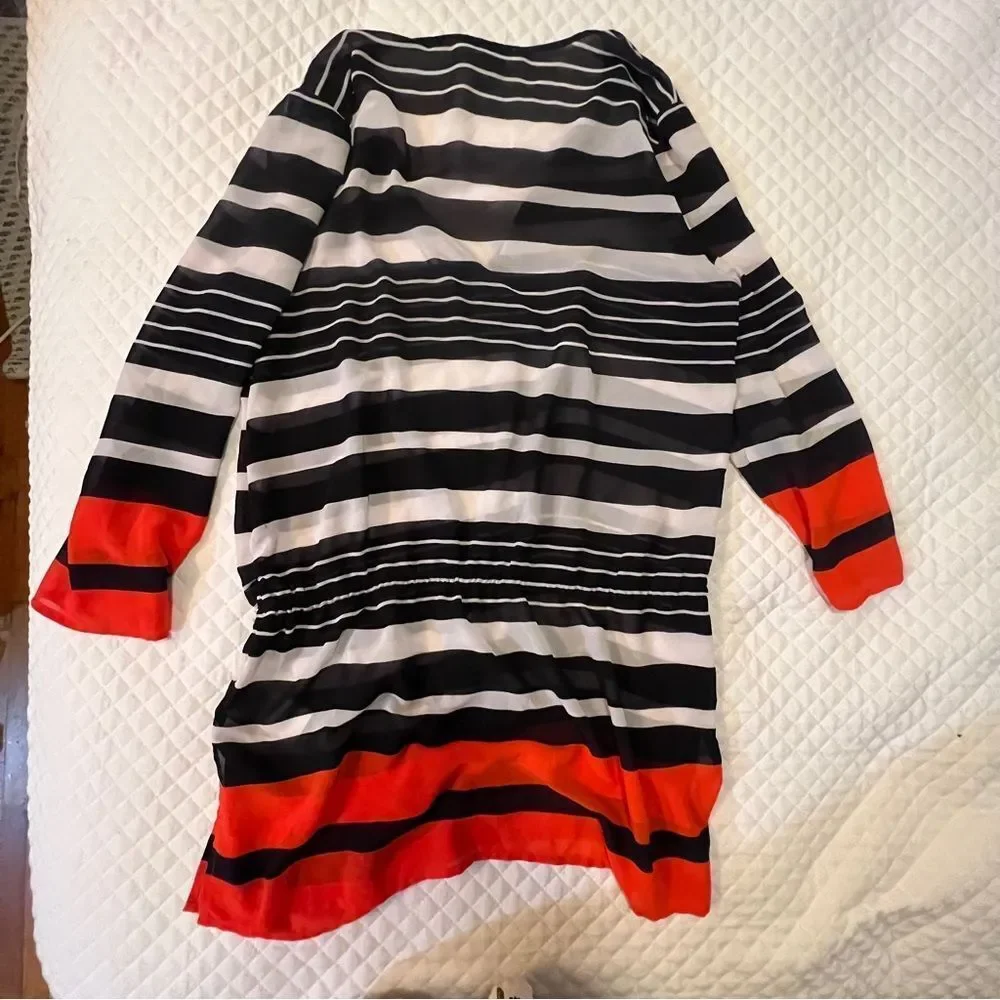 Michael Kors Sheer Striped Pull On Swimsuit Cover Mini Dress Women's Large